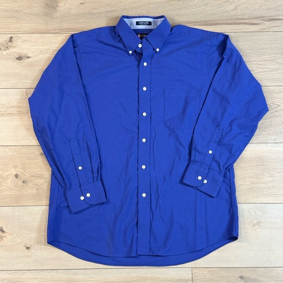 Chaps Classic Fit Men's Long Sleeve Blue Button-Down Oxford Shirt - Picture 1 of 8